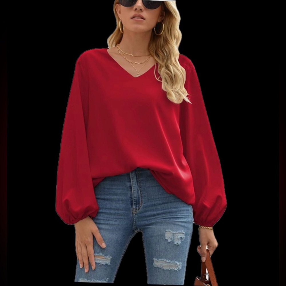 Elegant Red V-Neck Blouse